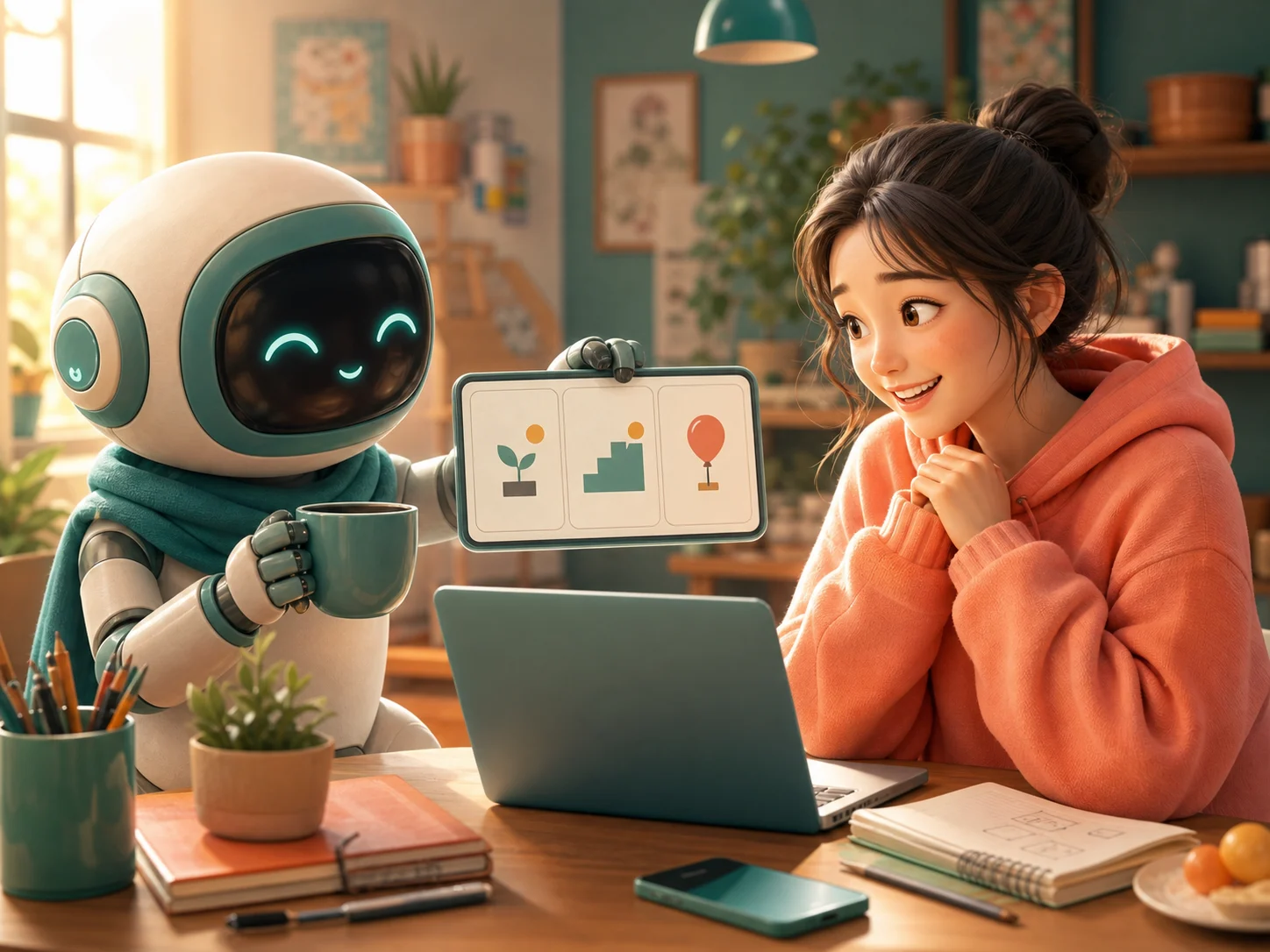 友善 AI 端著茶，耐心陪伴初學者看步驟卡