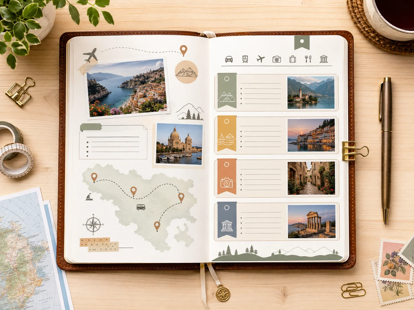 NotebookLM 來源資料整理示意，包含文件、卡片與地圖素材